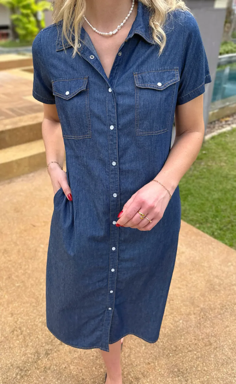 Clearance Kjole - Detia Summer - Denim Blue Kjoler
