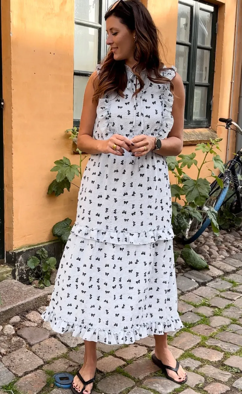 Discount Kjole - Lilja Bow Dress - Light Blue W. Black Bows Kjoler