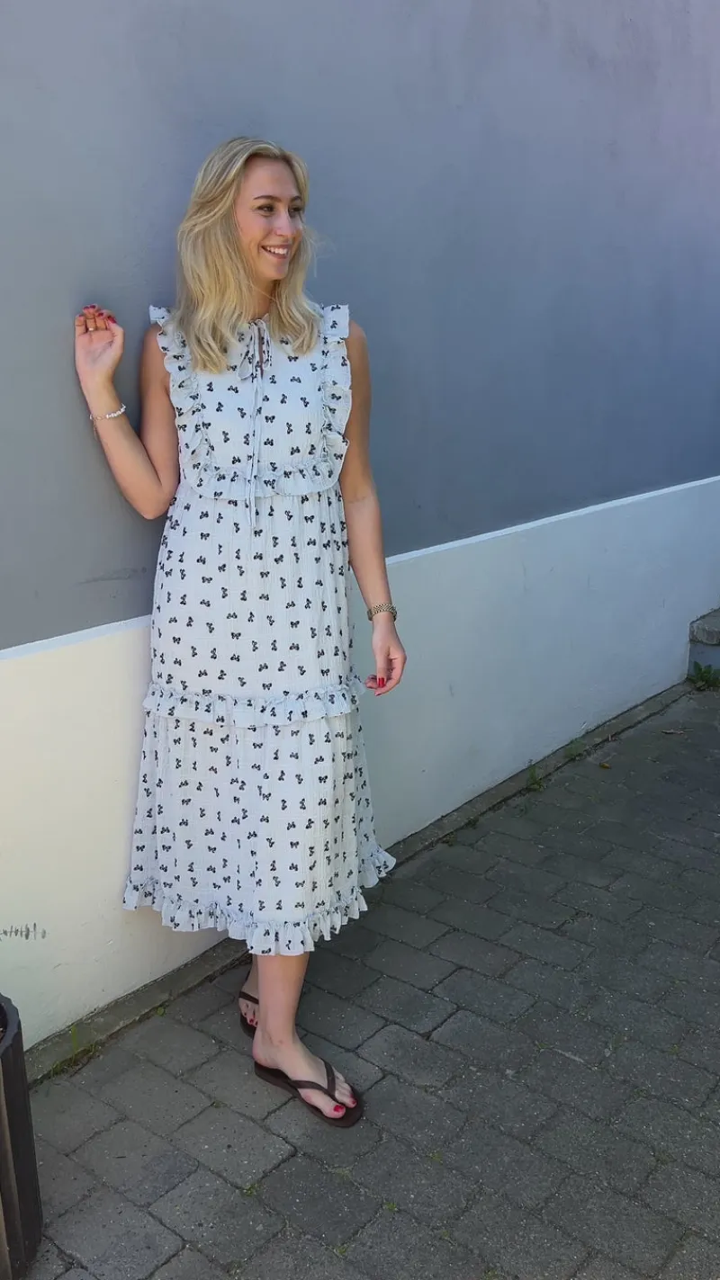 Discount Kjole - Lilja Bow Dress - Light Blue W. Black Bows Kjoler