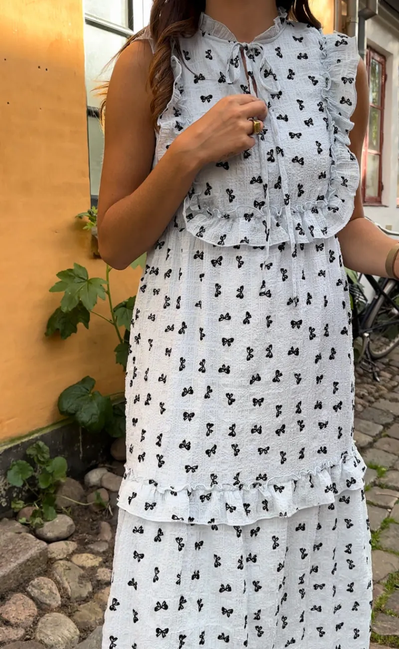 Discount Kjole - Lilja Bow Dress - Light Blue W. Black Bows Kjoler