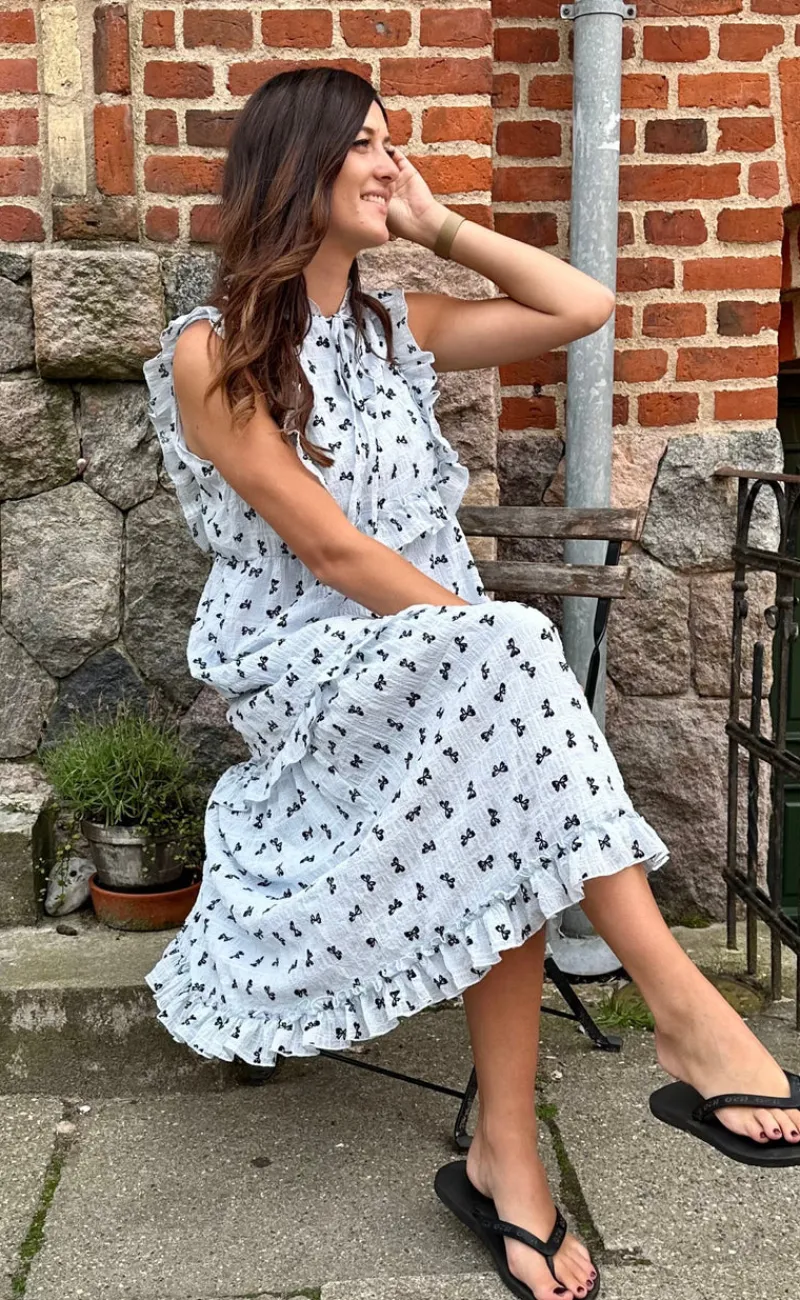 Discount Kjole - Lilja Bow Dress - Light Blue W. Black Bows Kjoler