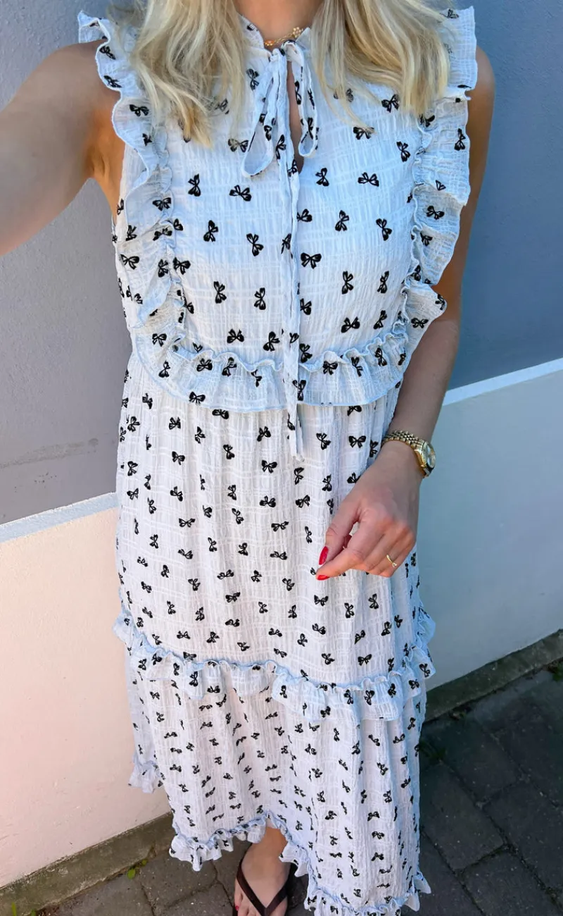 Discount Kjole - Lilja Bow Dress - Light Blue W. Black Bows Kjoler
