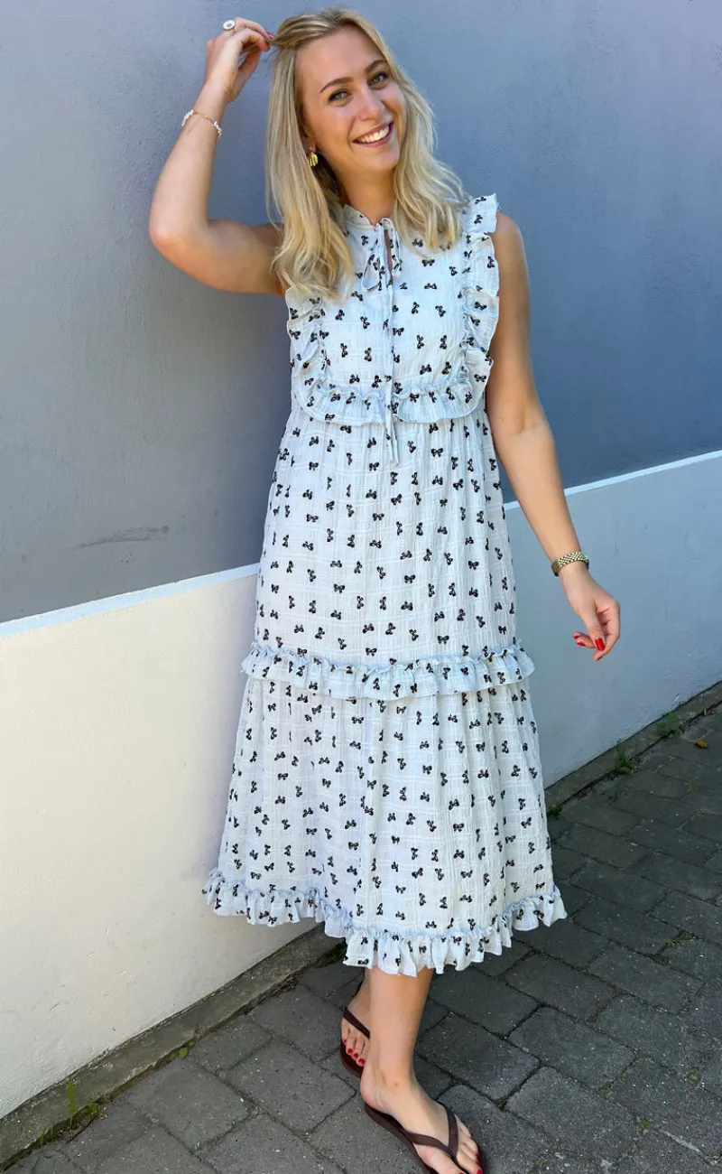 Discount Kjole - Lilja Bow Dress - Light Blue W. Black Bows Kjoler