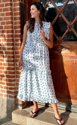 Discount Kjole - Lilja Bow Dress - Light Blue W. Black Bows Kjoler