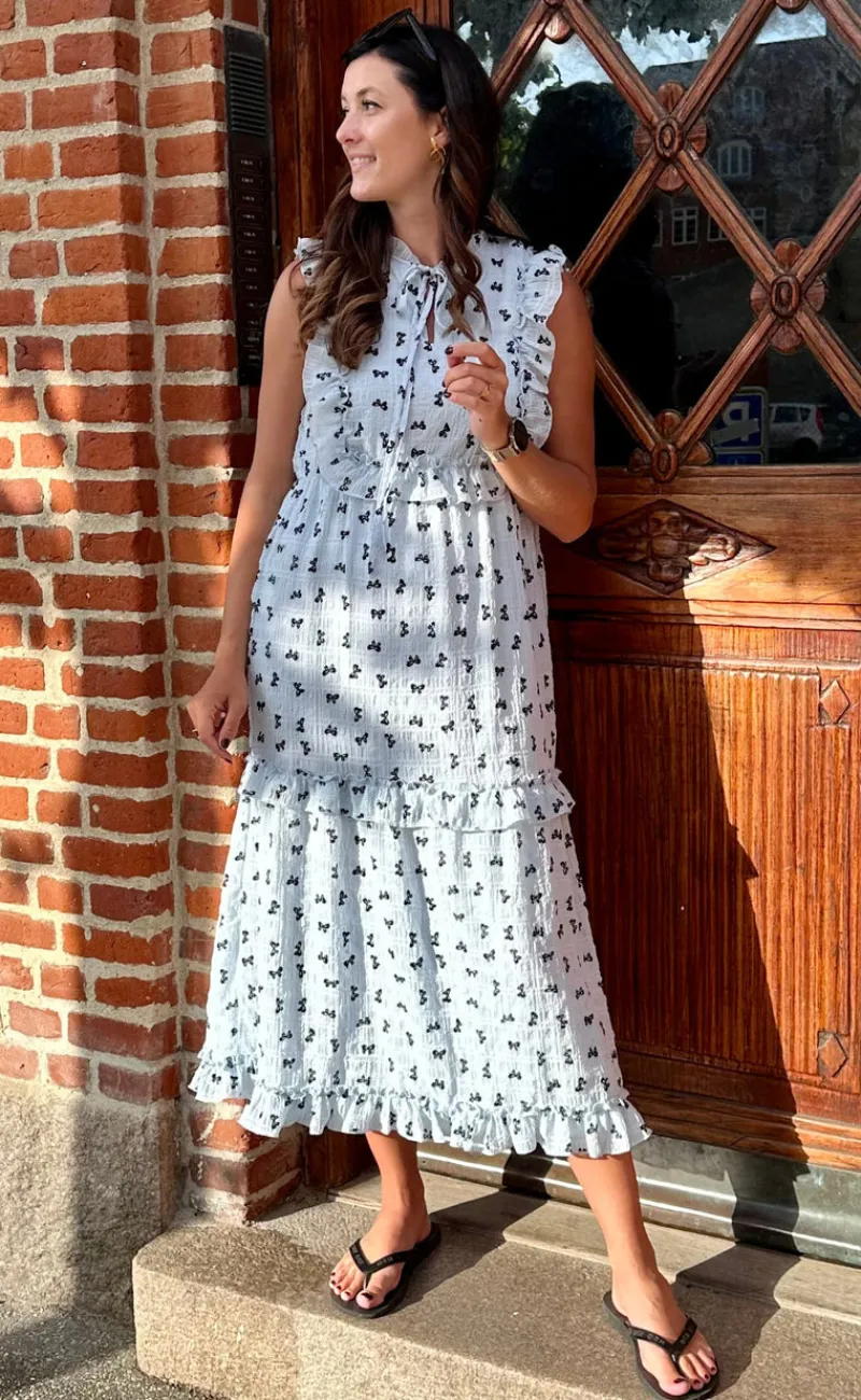 Discount Kjole - Lilja Bow Dress - Light Blue W. Black Bows Kjoler