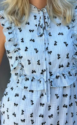 Discount Kjole - Lilja Bow Dress - Light Blue W. Black Bows Kjoler