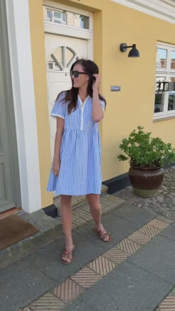 Kjole - Catja Summer - Blue Striped W. Lace Kjoler