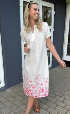 Hot Kjole - Nina - Off White W. Pink Flowers Kjoler