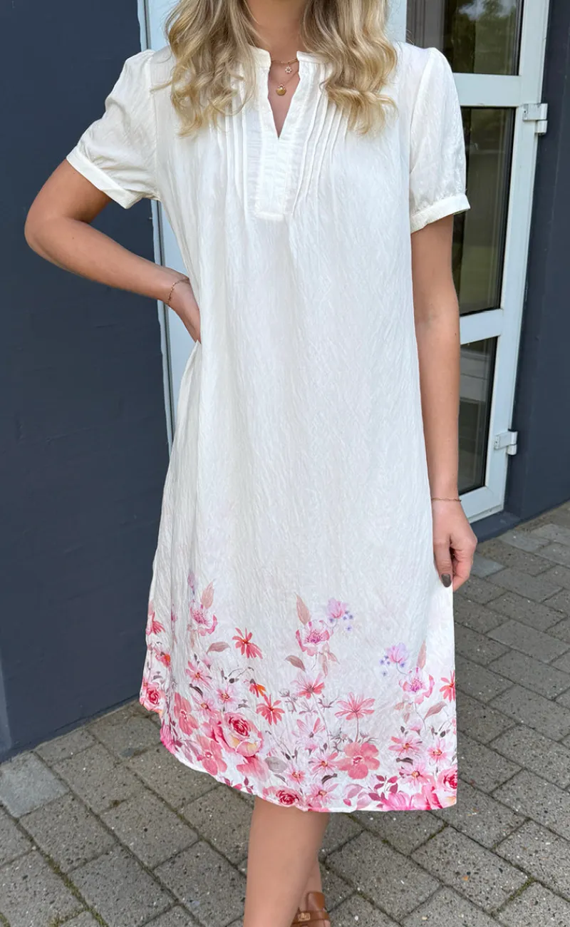 Hot Kjole - Nina - Off White W. Pink Flowers Kjoler