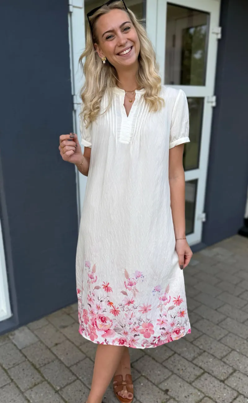 Hot Kjole - Nina - Off White W. Pink Flowers Kjoler
