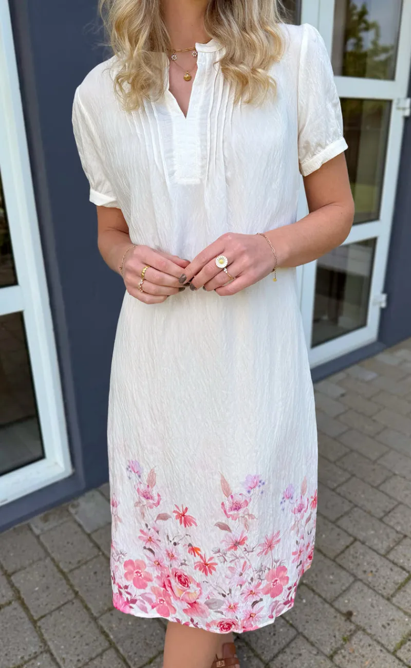 Hot Kjole - Nina - Off White W. Pink Flowers Kjoler