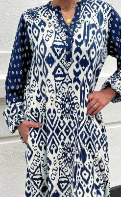 Clearance Kjole - Helena - Creme / Blue Kjoler