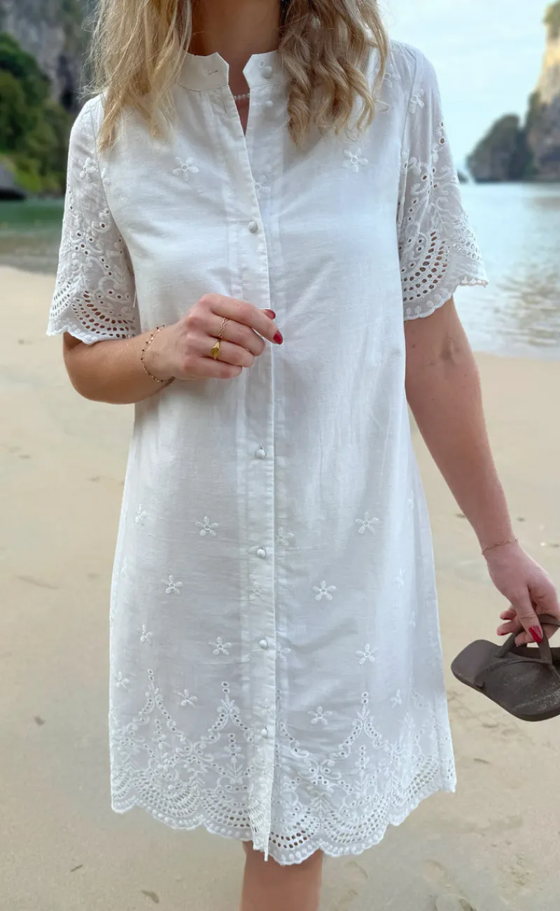 Clearance Kjole - Claudia - White Broderie Anglaise Kjoler
