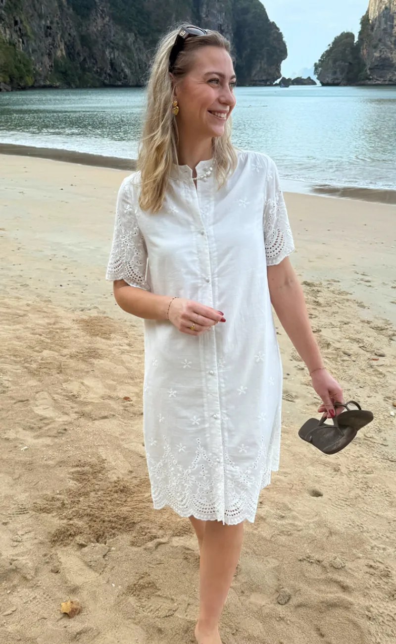 Clearance Kjole - Claudia - White Broderie Anglaise Kjoler