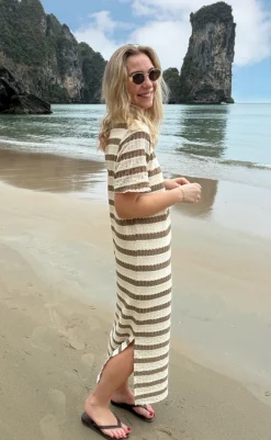 Sale Kjole - Carolina Knit - Light Brown Striped Kjoler