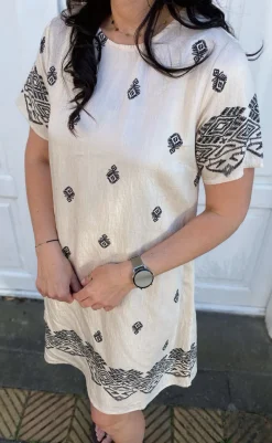 Sale Kjole - Laia - Beige W. Black Print Kjoler