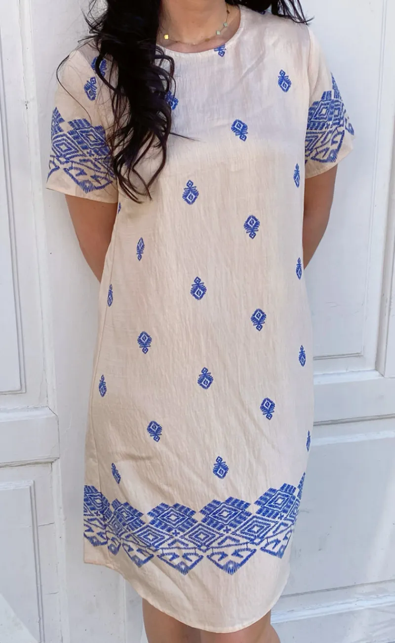 Outlet Kjole - Laia - Beige W. Blue Print Kjoler