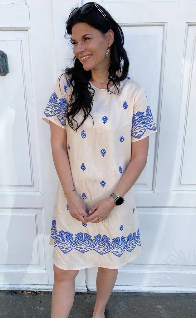 Outlet Kjole - Laia - Beige W. Blue Print Kjoler