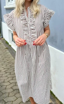 Kjole - Amelia - White/Brown Striped Kjoler