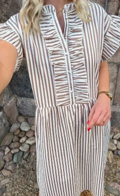 Kjole - Amelia - White/Brown Striped Kjoler