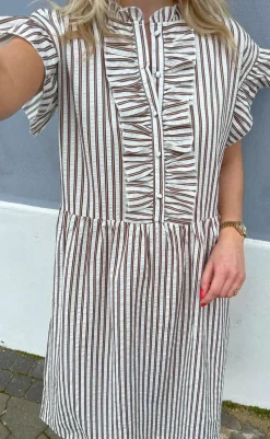 Kjole - Amelia - White/Brown Striped Kjoler