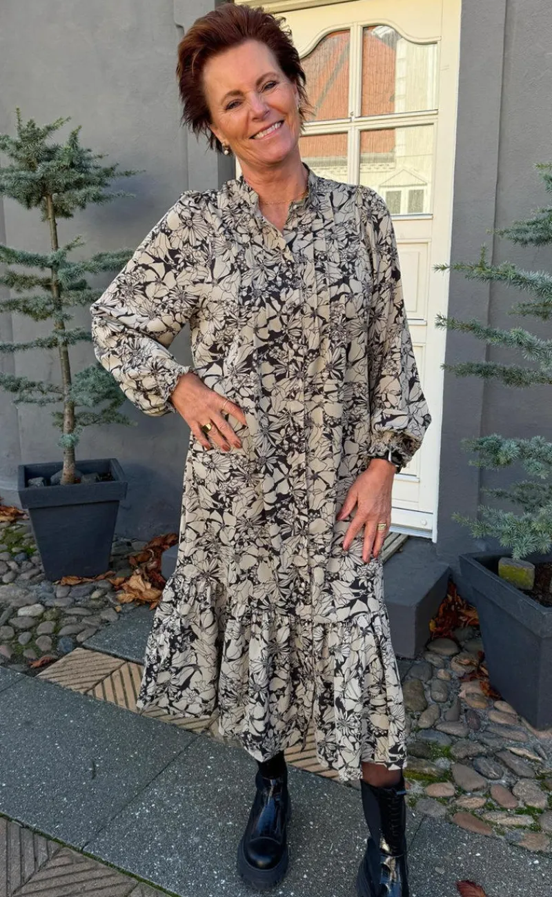 Online Kjole - Aida - Black / Brown Flowers Kjoler