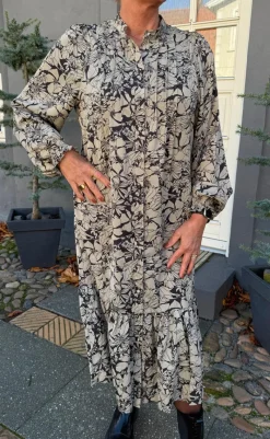 Online Kjole - Aida - Black / Brown Flowers Kjoler