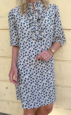 New Kjole - Camilla - White/Blue Flower Kjoler
