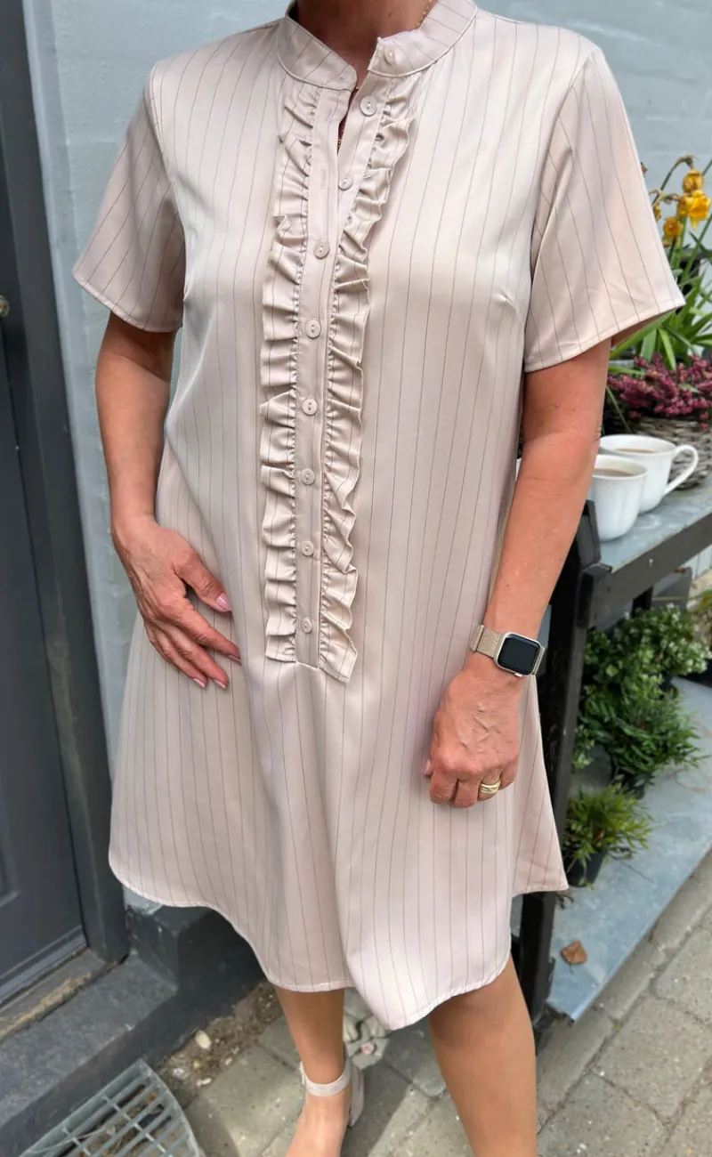 Online Kjole - Flora - Beige Pinstripe Kjoler
