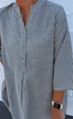 Outlet Kjole - Nia - Black Striped Kjoler