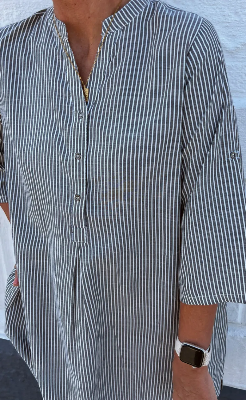 Outlet Kjole - Nia - Black Striped Kjoler