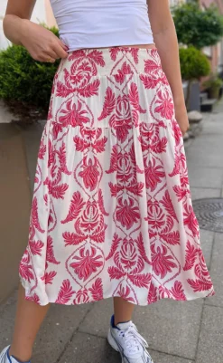 Discount Nederdel - Vicky - White/Pink Paisley Nederdele