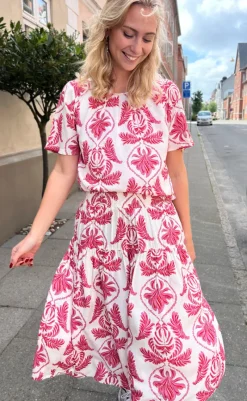 Discount Nederdel - Vicky - White/Pink Paisley Nederdele