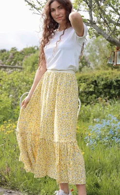 Sale Nederdel - Hanna - Yellow Flower Nederdele