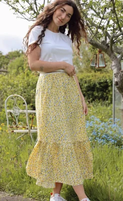 Sale Nederdel - Hanna - Yellow Flower Nederdele