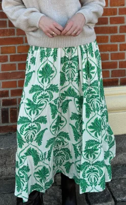 Online Nederdel - Malina - White / Green Paisley Nederdele