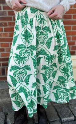 Online Nederdel - Malina - White / Green Paisley Nederdele