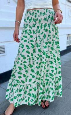 Hot Nederdel - Nikoline - White/Green Flowers Nederdele