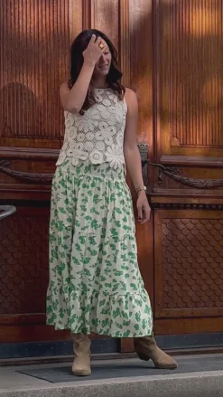 Hot Nederdel - Nikoline - White/Green Flowers Nederdele