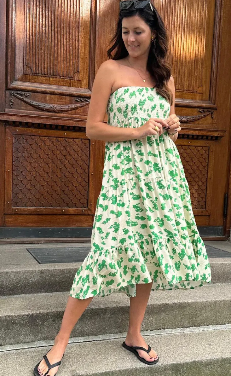 Hot Nederdel - Nikoline - White/Green Flowers Nederdele