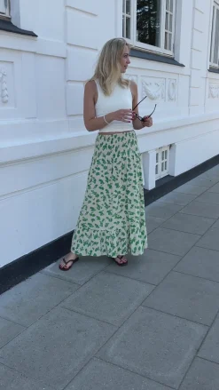 Hot Nederdel - Nikoline - White/Green Flowers Nederdele