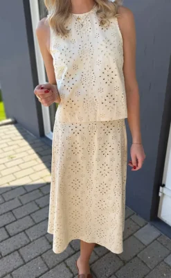 Outlet Nederdel - Naja - Off White Denim W. Embroidery Nederdele