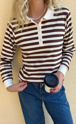 Online Polo / Bluse - Pamela - Brown Striped Bluser
