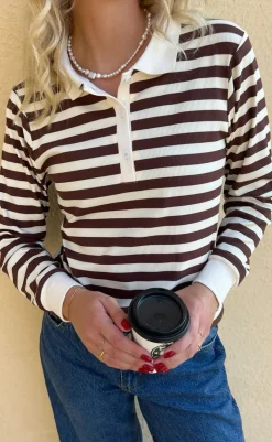 Online Polo / Bluse - Pamela - Brown Striped Bluser