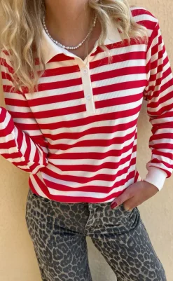 Outlet Polo / Bluse - Pamela - Red Striped Bluser