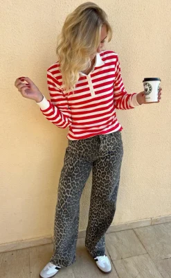 Outlet Polo / Bluse - Pamela - Red Striped Bluser