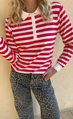 Outlet Polo / Bluse - Pamela - Red Striped Bluser