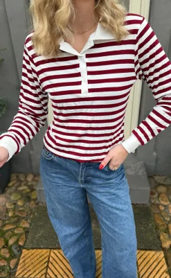 Discount Polo / Bluse - Pamela - Bordeaux Striped Bluser