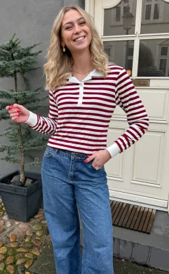 Discount Polo / Bluse - Pamela - Bordeaux Striped Bluser