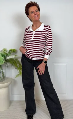Discount Polo / Bluse - Pamela - Bordeaux Striped Bluser